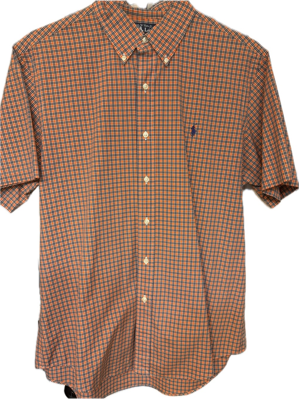 Polo by Ralph Lauren Orange and Blue Check Short-Sleeve Button-Down Shirt L